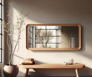 Round Handmade Oak Art <b>Deco</b> Wooden Wall <b>Mirror</b> for Entryway and Living Room at Best Price - Product Image 1