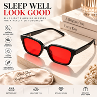 Lunettes de sommeil anti-lumière bleue à verres rouges, pour la nuit, verres PC, forme carrée, emballage personnalisé, marque privée, OEM