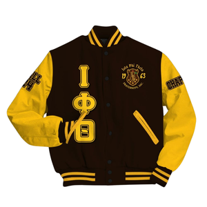 Iota Phi Theta 1963 Campus Varsity Jacket Letterman Brown Gold Greek Life Apparel Fraternity Heritage Style Prendas de abrigo - Product Image 2