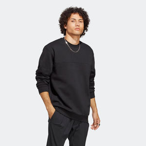 Warm and Cozy Loose Fit 77% Cotton 23% Recycled Polyester Fleece Jet <b>Black</b> Crewneck Sport <b>Sweatshirt</b> - Product Image 4