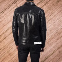 Veste en cuir noir pour homme Vestes en peau d'agneau véritable Manteau de voiture avec des matériaux de qualité supérieure et prix de gros