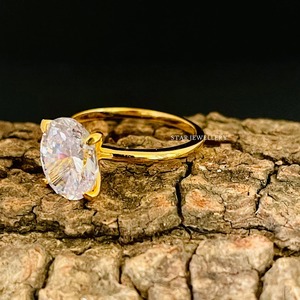 Bague de fiançailles solitaire en or massif 14K 3 Ct CVD IGI certifié diamant, bague en diamant solitaire de 3 Ct de taille ovale cultivée en laboratoire - Product Image 1