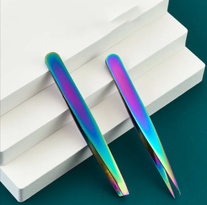 Pinzas para extensión de cejas y pestañas de acero inoxidable con etiqueta privada, Clip para depilación de Color arcoíris, Punta inclinada, cuidado Personal - Product Image 2
