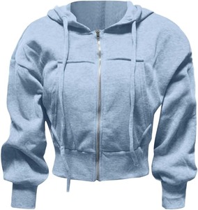 Cropped Covered Button Hoodie Women Winter Lightweight Casual Sweatshirts Workout Long <b>Sleeve</b> Drawstring <b>Jacket</b> Crop Tops - Product Image 6