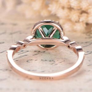 แหวนทองคำขนาด8มม. สีเขียวมรกตทรงกลมสีเขียวมรกตแหวนทองแฮนด์เมดแหวนหมั้น - Product Image 4