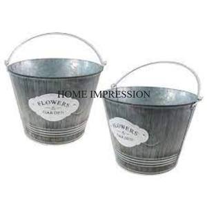 Set of 3 Round Shape Galvanized Indoor Flower Pots Quality Designer Garden Decorative <b>Planters</b> for Artificial Flowers - Product Image 4