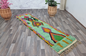 Hand Knotted Custom Authentic Boujaad <b>Green</b> <b>Runner</b> Large Moroccan Fluffy Genuine Sheep Wool Hall Rug Area Rugs & Sets - Product Image 2