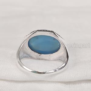 Vente en gros de bagues pour hommes en calcédoine bleue naturelle, pierres précieuses, bagues de naissance de toutes tailles, bijoux ottomans faits à la main, bagues en argent sterling 925 - Product Image 5