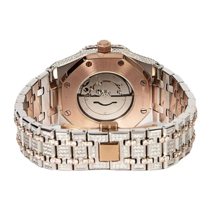 Reloj de lujo para hombre, Diamante Moissanite, acero inoxidable, cuarzo, oro rosa, esfera esquelética, tono dual, reloj elegante - Product Image 3
