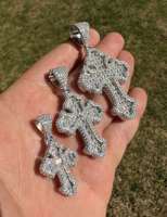Pendentif Croix Gothique Moissanite Iced Out en Argent Sterling 925, Bijoux Fins Hip Hop Religieux pour Fêtes, Pendentifs et Breloques