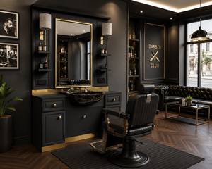 Black Gold Metal Salon Vanity <b>Set</b> with Hair Washing Station <b>Mirror</b> <b>Wall</b> Lamp Sink Cabinet for Barber Shop - Product Image 6