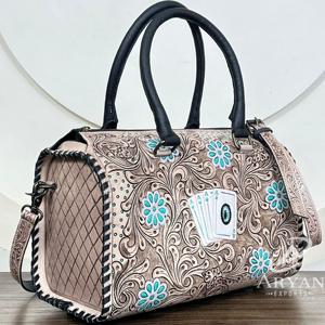 Sac de voyage week-end en cuir de vache véritable fait main sur mesure par le fabricant, grand sac Speedy avec motif de jeu de cartes, pour femmes - Product Image 1