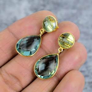 Pendientes de Plata de Ley 925 con Esmeralda, Hechos a Mano, Forma de Pera, Chapados en Oro, Elegantes y Modernos, Regalo para Mujer, Boda, Fiesta - Product Image 3