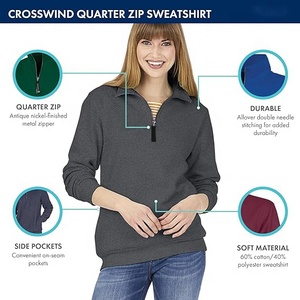 Sweat-shirt décontracté en molleton de coton bicolore à demi-zip sans cordon pour femme, en vente, 65% coton 35% polyester - Product Image 5