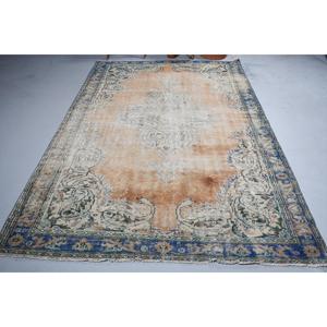 Alfombra Vintage Grande de 6.2x9 pies, Alfombra Turca de Lana con Diseño de Camuflaje Azul y Marrón - Product Image 3