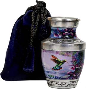 Hummingbird Style Brass Cremation Urn for Ashes Customized Logo Small Silver Urns with Velvet <b>Box</b> Wholesale Funeral Supplies - Product Image 6