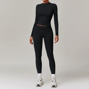 2025 Wholesale <b>Gym</b> Fitness Long Sleeve <b>Jacket</b> Leggings Sports Suits Women Seamless Fitness Yoga Set - Product Image 3
