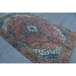 Vintage Turkish Rug Large Area 5.7 X 9.6 ft Classic <b>Red</b> Beige Abstract Pattern <b>Wool</b> Material 10mm Latex for Hallway Room Decor - Product Image 2