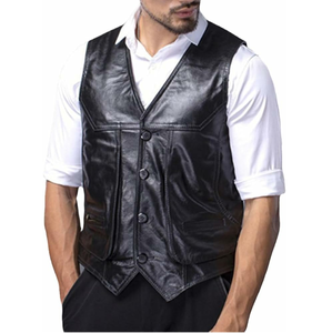 Breathable ultra Fine Quality Genuine Leather Men's <b>Vest</b> Solid <b>Black</b> Sleeveless Leather <b>Vest</b> - Product Image 1