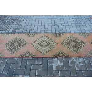 Vintage Turkish Rug, 2.4x11.3 ft <b>Runner</b> Rug, <b>Red</b> Brown Ikat Rug - Product Image 3