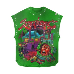 Camiseta 100% algodón para hombre, corte holgado, estampada, 240 GSM, algodón premium, estampado gráfico verde, camiseta sin mangas para hombre, impresión DTG, ropa personalizada. - Product Image 1