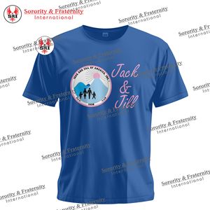Camisetas Bordadas con Letras Griegas para Mujer de la Hermandad Jack and Jill |   Camiseta Jill of America azul y rosa, estilo jersey, media manga - Product Image 1