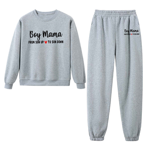 Venta caliente invierno sólido cuello redondo mujeres 100% algodón deporte chándal 2 piezas deporte desgaste conjunto - Product Image 6