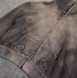 Sweat à capuche en molleton streetwear de haute qualité avec logo personnalisé, impression numérique hiver, effet vintage délavé à l'acide et usé, poches - Product Image 3