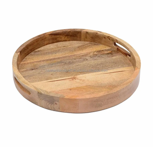 Bandeja Redonda de Madera Natural con Bandeja de Metal Rústica para Hogar, Hotel y Restaurante, Personalizable OEM ODM - Product Image 4