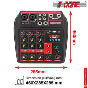 5Core Audio Mixer 4 Channel DJ Soundboard <b>USB</b> Interface Bluetooth Mixing Console w Repeat Delay +48V - Product Image 2
