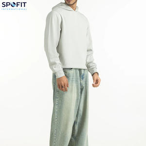 Custom Logo Embroidered Heavyweight 100% <b>Cotton</b> Fashion Streetwear Cropped Quarter-Zip Hoodies Men <b>Raw</b> Hem Winter - Product Image 6