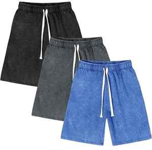 Shorts unisexes pour hommes en molleton français écologique personnalisé en gros, 100% coton, vintage, 260 g/m², lavés à l'acide, respirants, amples - Product Image 1