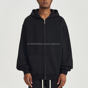 Autumn and winter new 450G wool loose fashion <b>zipper</b> hoodie solid color casual men's warm coat - Product Image 1