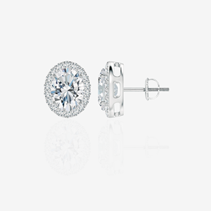 Boucles d'oreilles en or 14 carats avec halo de diamants en moissanite taille ovale - Product Image 5