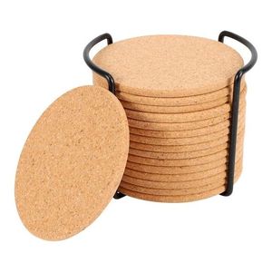Mesa de reuniones de oficina, juego de posavasos para bebidas con soporte, utensilios de cocina, posavasos de corcho de madera pura de último estilo, forma redonda - Product Image 1