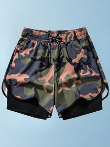 Pantalones cortos deportivos informales cómodos con cintura elástica para hombre, ropa transpirable de camuflaje hasta la rodilla para correr - Product Image 4