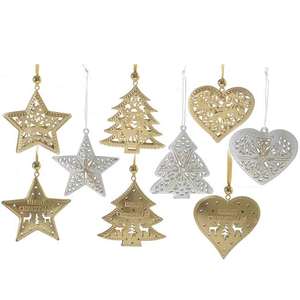 ดาวสังกะสีดีบุกและหัวใจห้อยด้วยรายละเอียดตัดออกสวยต้นคริสต์มาส - Product Image 5