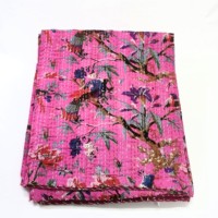 Jaipur fait à la main Vintage coton Kantha couette multicolore imprimé floral couverture réversible Kantha jeter