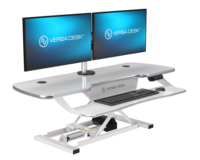Convertisseur de bureau électrique réglable en hauteur VersaDesk PowerPro Elite en bois, design moderne, interrupteur programmable, bureau de travail