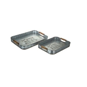 Suministros de cocina para el hogar más vendidos, bandeja de servicio galvanizada Rectangular con mango de madera, bandeja de servicio para hoteles y restaurantes - Product Image 2