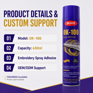 Fábrica al por mayor Tempeorary bordado Aerosol adhesivo Spray <span class=keywords><strong>pegamento</strong></span> OK-100 <span class=keywords><strong>para</strong></span> parches bordados encaje - Product Image 6