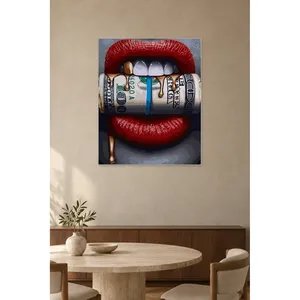 Impression sur toile Fida Red Lips and Dollar Roll Pop Art - Product Image 3