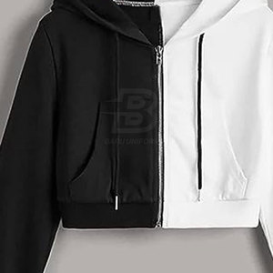 Top corto de invierno personalizado más vendido con capucha para mujer, ropa de calle informal de algodón y poliéster con cuello forrado con logotipo frontal - Product Image 3