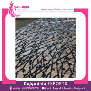 Tissu en dentelle d'organza fait main exquis, conçu avec des broderies de perles lourdes pour les vêtements de mode - Product Image 2