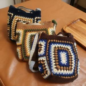 Bolso Tote Cuadrado de Algodón Tejido a Mano, Estilo Bohemio, Personalizado, con Dos Asas, para la Vida Diaria y Viajes - ACki - Product Image 2