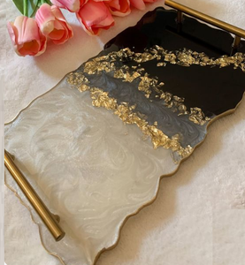 Bandeja de resina hecha a mano de calidad estándar con borde de diseñador, bandeja de servicio elegante para decoración del hogar, bandeja de resina de tamaño personalizado - Product Image 2