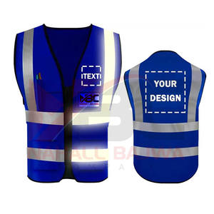 Chaleco de seguridad de malla de poliéster azul personalizado a precio de fábrica con bolsillos logotipo personalizado - Product Image 6