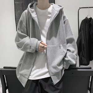 Unisex Cross-Border Solid Color Sweatshirt Jacket <b>Men</b> Hoodies with <b>Zipper</b> and <b>Cardigan</b> Loose Casual Style for Spring Autumn - Product Image 3