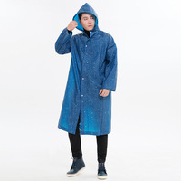 Vêtement de pluie en EVA bleu marine en gros, imperméable long à capuche pour les trajets quotidiens, veste de pluie légère pour hommes, femmes et enfants