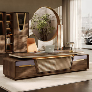 Executive Desk Black <b>Walnut</b> Cream <b>Walnut</b> Veneer Engineered Wood Rectangular Two-Tone 1-Year Warranty - Product Image 3